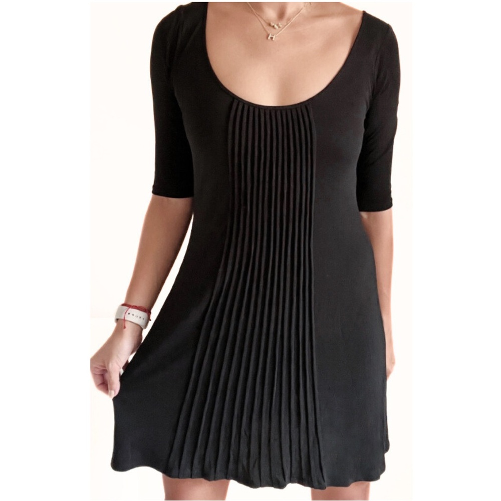 EILEEN FISHER Women’s Black Silk Jersey Pleated Front Dress Tunic 3/4 Sleeve - Picture 1 of 5